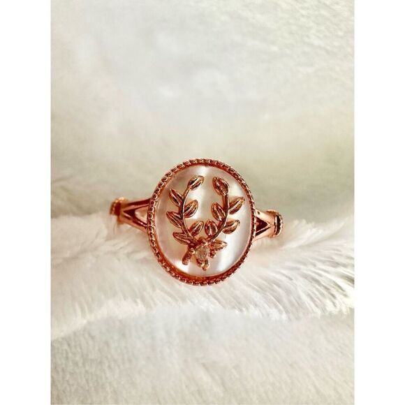 No Brand Jewelry - Rose gold color olive branch mother of pearl adjustable ring 
